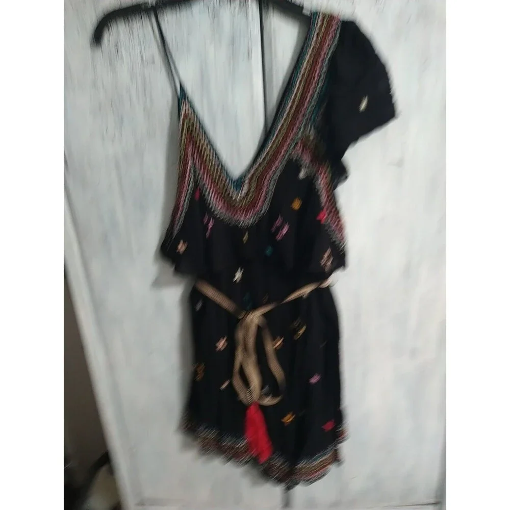 Free People One Slave Embroidered Black Dress Xs Boho Feminine Cottage Core